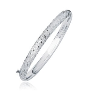 14k White Gold Weave Diamond Cut Dome ‘s Bangle