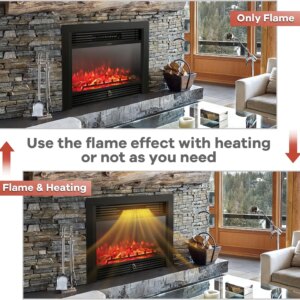 Fireplace with Remote Control, 3 Color Adjustable Flames, 2 Modes Heat, 8 H Timer, 5 Brightness Settings, 750 W, 1500W Heater