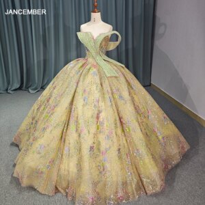 Glitter Yellow Crystal Beading Ball Gown Quinceanera Dresses Strapless Perfect Sequined Lace Up Vestidos De 15 Anos DY6803