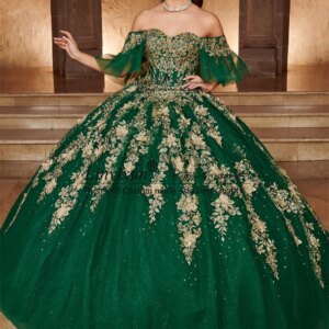 Classic Luxury Green Quinceanera Dress Ball Gown Sequins Lace Applique Beading Tiered Corset Sweet 16 Vestidos De XV 15 Anos