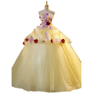 Party Dresses  Adult Yellow Strapless Dress Evening Party Highlights Slimming And Trailing Ethnic Style