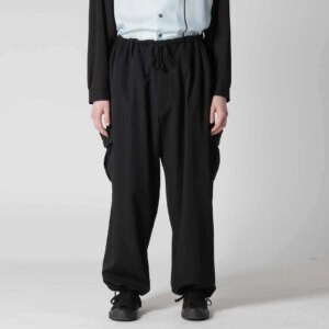 YOJI OOAK design workwear pants with wool drawstring waist, casual pants with large pockets, black pants for men