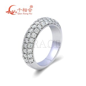 S925 Sterling Silver Three Row Thick Ring with White Color round Moissanite Half Band for Jewelry Making And Wedding