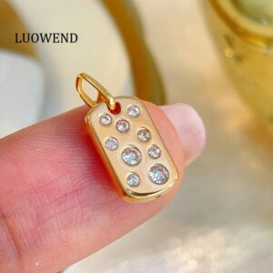 LUOWEND 100% 18K Yellow Gold Pendant Cute Cookie Shape 0.11carat Real Natural Diamond Necklace Pendant for Women Fine Jewelry