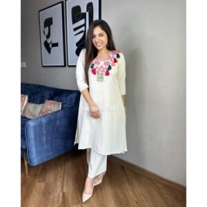 White Color Readymade Kurti with Palazzo Dress Women Party Wear Salwar Kameez