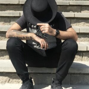 Black big brimmed flat hat top men’s felt trendy