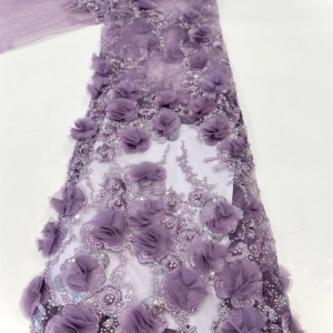 2025 Luxury African Lace Fabric 5 Yards Dubai 3D Beaded Tulle Lace Fabric Embroidered Flower Nigerian Fabric for Sewing