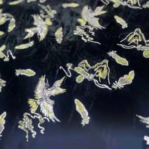 Flying Bird Machine Embroidery Sequined Real Silk Velvet Fabric Vest Coat Cheongsam Dress Silk Cloth