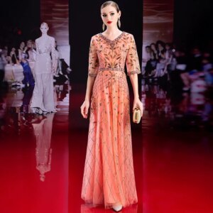 Luxury Evening Dress for Women Heavy Beading Modest Gown Wedding Guest for Special Occasions
