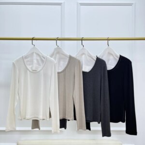 Bead Chain Women’s Solid Color Sweater Long Sleeve U-Neck Casual Ladies Knitted Pullover