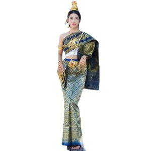 Thailand Vintage Traditional Clothing Women’s Suit Tube Tops Long Skirt Shawl Stage Performance Ethnic Style Thai Dai Dress