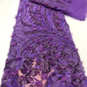 2024 Latest French 3D Beaded Tulle Lace Fabric High Quality African Net Lace Fabrics Luxury Sequins For Party Dress FJ58KN-25