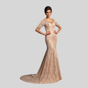 Champagne Mother Of The Bride Dresses Mermaid Half Sleeves Lace Beaded Plus Size Long Groom Mother Dresses Wedding Customized