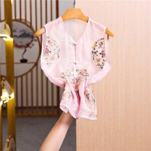 Chinese style embroidery silk vest thin disc fashion foreign blouse woman