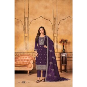 Purple Color Stitched Shalwar Kameez Straight Suit Occasion Wear Trouser Dress