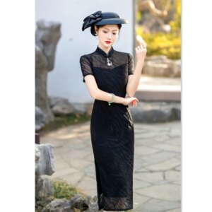 Fashion Improvement New Chinese Elastic Lace Cheongsam Qi Pao Summer Ladies Daily