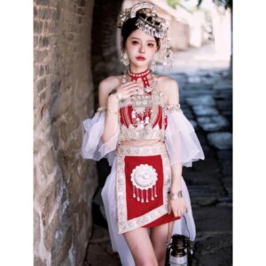 New Miao’ S Girl Red Miao Tujia Summer Style Minority Travel Photography Clothing Suit