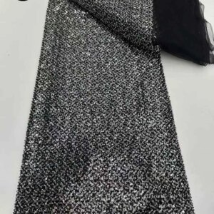 Luxury Black French Sequin Tulle Fabric High Quality African Beaded Lace Fabric Bridal Nigerian Lace Fabric Party Dress Sewing