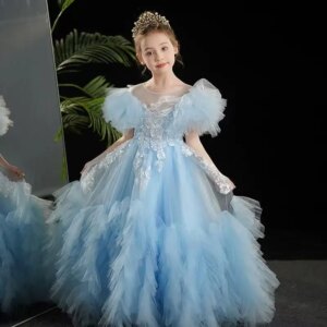 Girl model runway dress, fluffy princess dress, piano high-end host, children’s performance customized