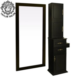 Beauty salon furniture hair salon stations wooden barber mirror station with cabinet