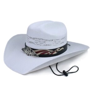 Outdoor vintage belt hollow breathable hard cowboy hat sunshade top