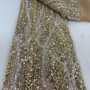 Latest African Sequins Lace Fabric 2024 High Quality Embroidery Beads Tulle Lace Fabrics 5 Yards For Wedding Party Dress ZX