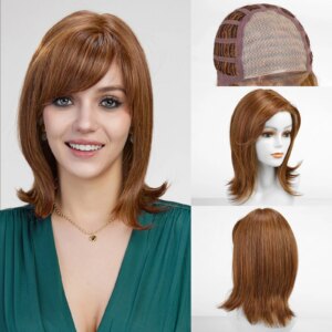 Red Brown Silky Lace Front Wigs Medium Length Layered Monofilament Lace Wig Natural Daily Party Heat Resistant Hair for Women