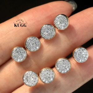 KUGG 100% 18K Yellow Gold Earrings Fashion Round Shape 0.30carat Real Natural Diamond Stud Earrings for Women Fine Jewelry