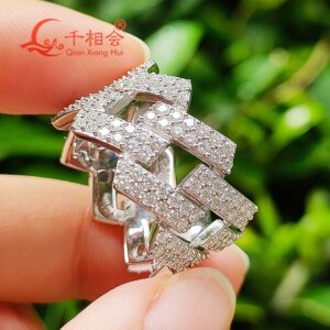 14mm Sterling 925 Silver two rows solid hip hop Moissanite Ring Men women Round Brilliant Diamonds Engagement Male Jewelry