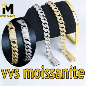 10mm Moissanite Cuban Chain S925 Bracelets For Men Women Iced Out Chain Hip Hop Jewelry Pass Diamonds Tester With GRA Free Shipp