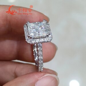 S925 Silver 8x8mm 3ct Square D VVS White Moissanite Ring – Unisex Luxury Style Gift for Dating