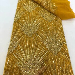 African Lace Fabric 2025 High Quality 5Yard Latest Luxury Yellow Lace Fabric With Beads Sequin Embroidered Lace For Dress A969-1