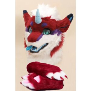 Red Fursuit Long Fur Husky Fox Mascot Head Party Halloween Fur Cosplay