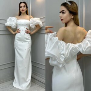 Customized Satin Pearl Pleat Beach A-line Off-the-shoulder Bespoke Occasion Gown Long Dresses Saudi Arabia