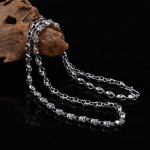 S925 Sterling Silver Skull Necklace Customized Length Chain FYNE329