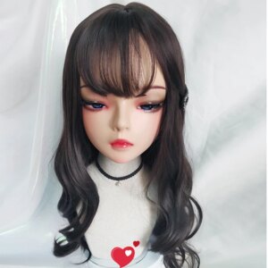 (TianA)Female Sweet Girl Resin Half Head Kigurumi BJD Eyes Crossdress Cosplay Japanese Anime Role Lolita Mask With Eyes And Wig