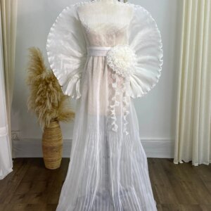 2025 New Maternity Dress for Photo Shoot Ivory Organza Pleated Beach Photoshoot Dress Pregnancy Shooting Dress YEWEN YW240051