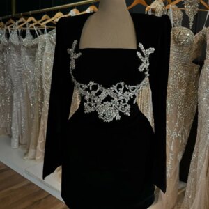 Vintage Elegant Party Dresses Crystal Beaded Customized Black Velvet Formal Occasion Evening Party Mini Dress