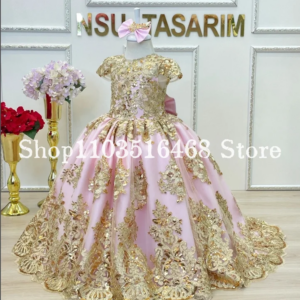 Luxury Mini Quinceanera Dresses 2025 Haute Princess Couture Gold Applique Tutu Fairytale Bow Applique Flower Girl Dress vestido