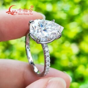 Ladies Eternity Moissanite Band Ring 10k 14k 18k Real Gold 6ct 10*14mm Pear Full D VVS White Engagement Wedding Gift Jewelry