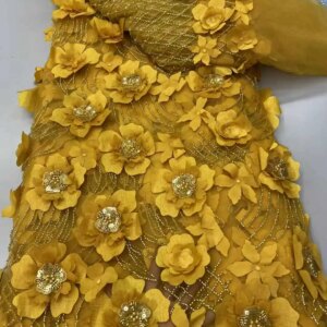 Nigerian 3D Flower Lace Fabric Africa Lace Fabric 5 Yards High Quality 2025 golden French Mesh Fabric For Sequins Sewing