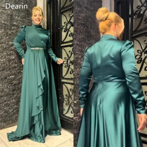 Customized Evening Dress Prom Gown Women Formal Dearin High Collar A-line Floor Length Skirts Draped Beading Bespoke Occasion Dr