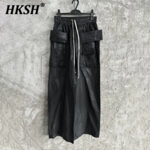 HKSH Spring New Man Dark RO Waxed Loose Wide Leg Cargo Pants Retro Flared Straight Safari Style Techwear Casual Overalls HK5243