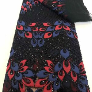 Luxury Beads Lace African 2025 High Quality 5 Yards Handmade beads Sequins Fabric Nigeria For Evening Party Dress