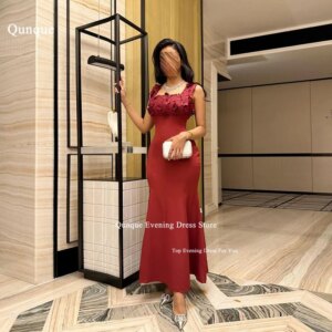 Qunque Square Neck Evening Dresses Gorgeous Flowers Mermaid Cocktail Prom Gown Customized Formal Arabia Party Vestidos De Fiesta
