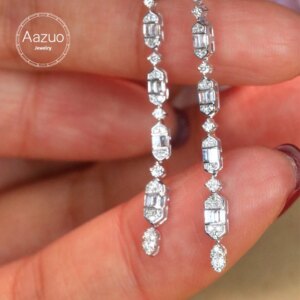 Aazuo 18K Pure Solid White Gold Real Diamonds 0.56ct Long Lines Stud Earrings Gifted For Women Wedding Birthday Party Au750