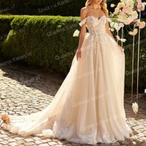 Elegant A line Wedding Dress off shouler sweetheart floral lace applique bride dress robe de mariee A line Wedding Bridal Gown