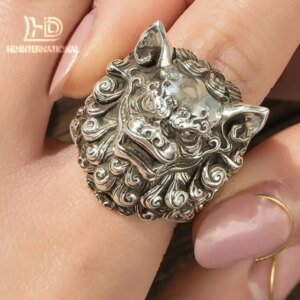 Tang lion men’s personalized ring，Men’s sterling silver lion ring, lion ring, lion head ring, Men’s personalized ring, personali