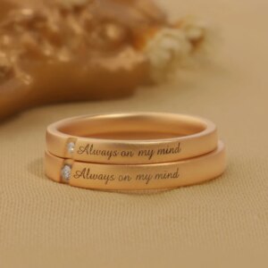AZS Handcrafted Custom Designer Love Message Gold-Plated Silver Rings with Lab-Grown Diamonds – Valentine, Wedding rings