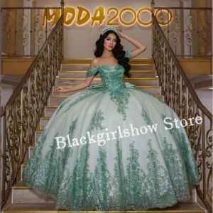 Mint Green Exquisite Quinceanera Dresses Off Shoulder Sequined Corset Mexican Lace Princess Customised vestido de 15 años